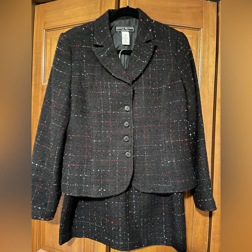 Size 12 Black, Silver and Red sparkle skirt suit.